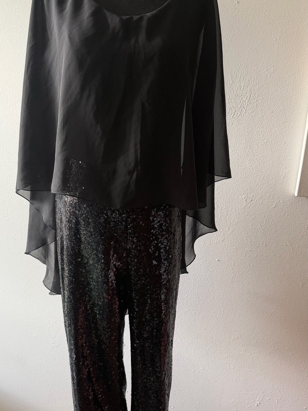 VENUS Black Sequin Jumpsuit with Sheer Overlay